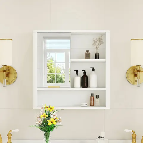 Mirror Cabinet with Open Shelves & Gold Accent - image 1