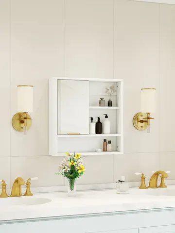 Mirror Cabinet with Open Shelves & Gold Accent - image 4