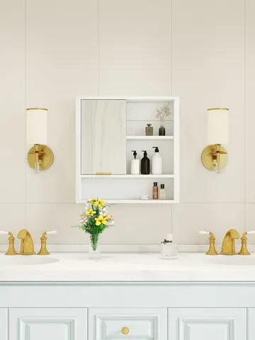 Mirror Cabinet with Open Shelves & Gold Accent - image 6