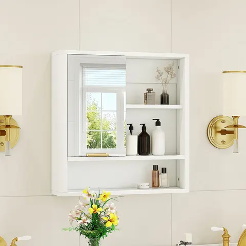 Mirror Cabinet with Open Shelves & Gold Accent - image 8