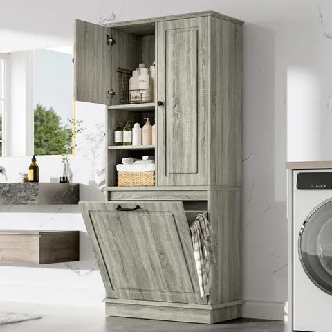 Tall Storage Cabinet with Flip-Out Basket - image 1