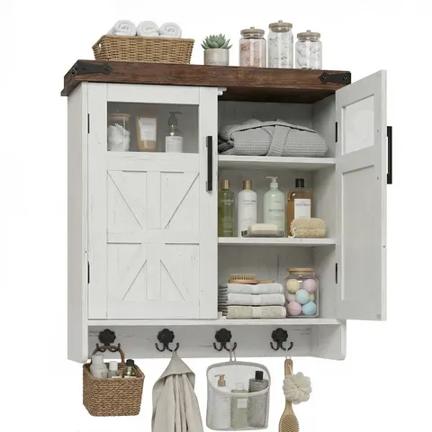 Wall Cabinet with Adjustable Shelves & Hooks - image 1