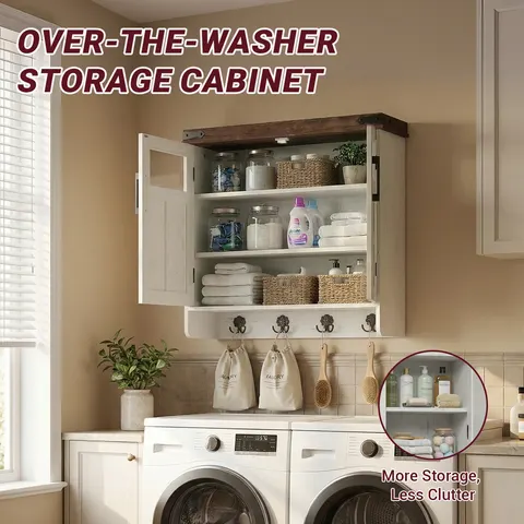 Wall Cabinet with Adjustable Shelves & Hooks - image 7