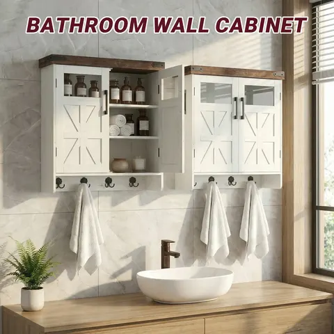 Wall Cabinet with Adjustable Shelves & Hooks - image 8