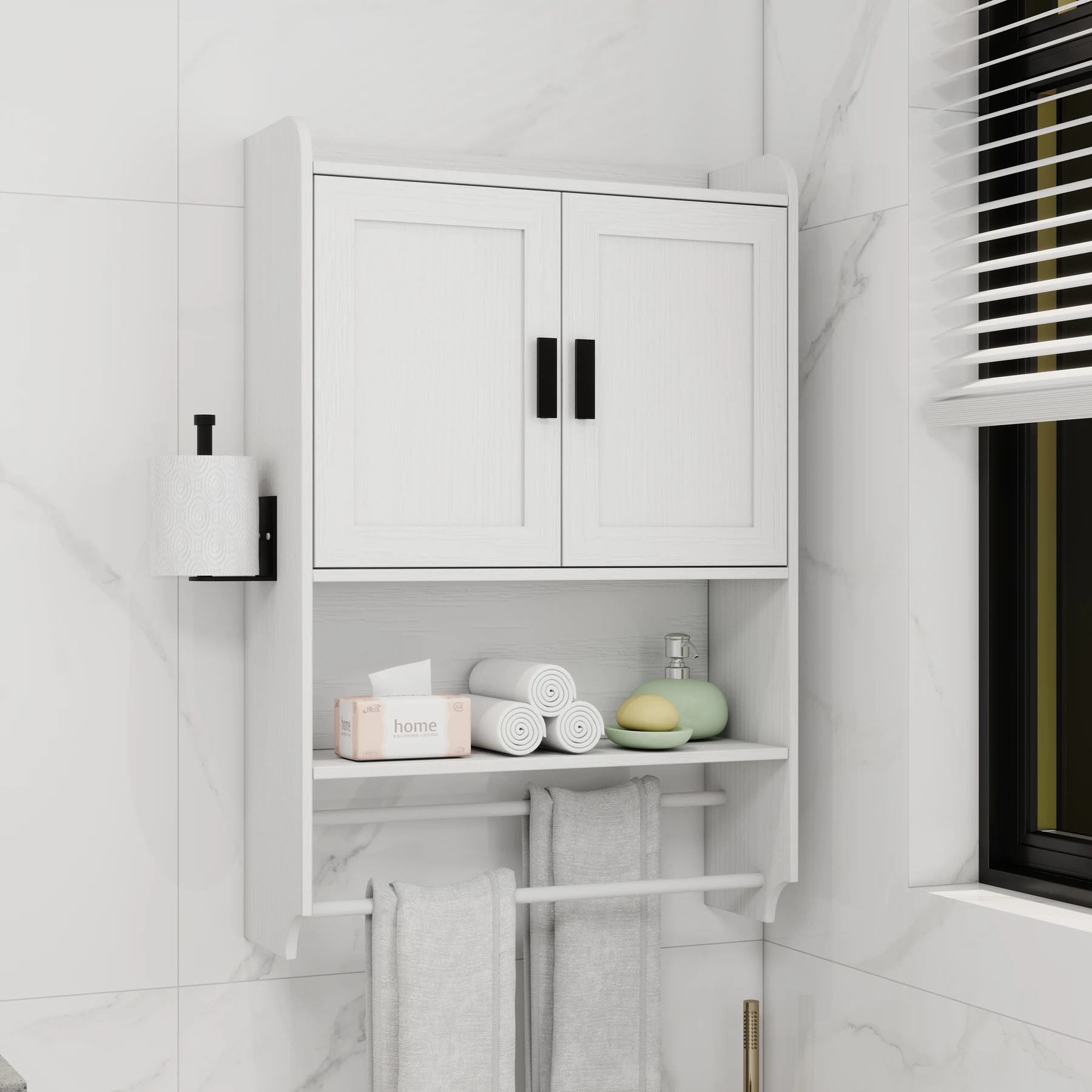 Wall Cabinet with Towel Bar & Paper Holder